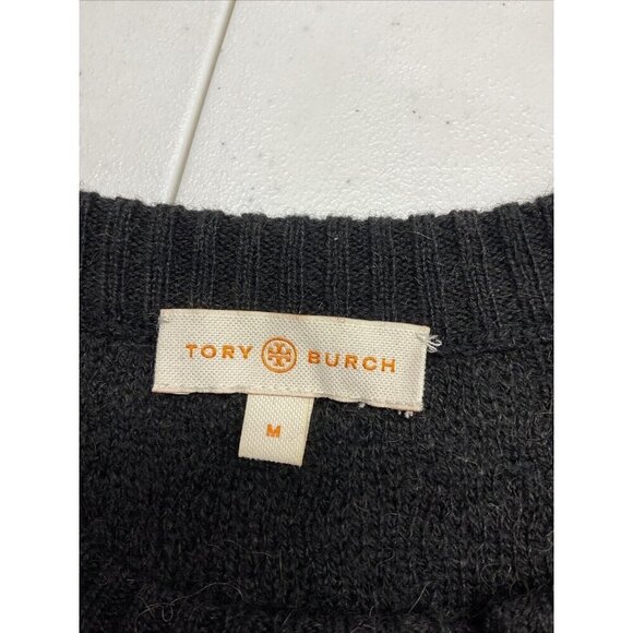 Tory Burch Black Leather Buckle Alpaca Wool Sweater tunic Size M. loose knit‎ - Picture 6 of 11